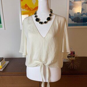 L'ACADEMIE  Cream Tie Flutter Sleeve front top
